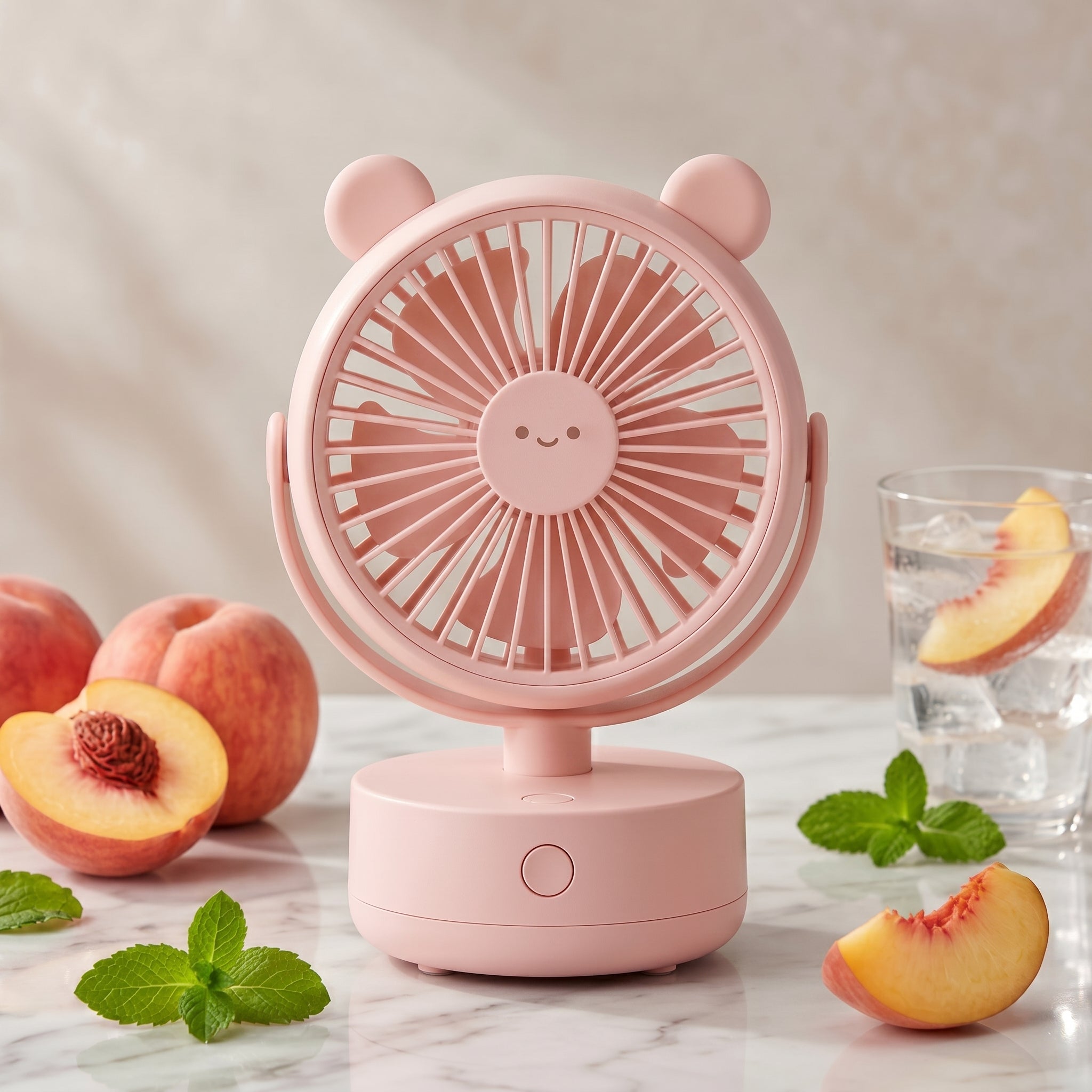Cute Bear Face Pink Desk Fan