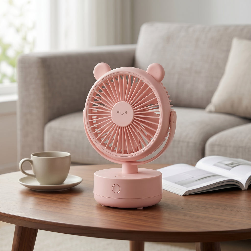 Cute Bear Face Pink Desk Fan
