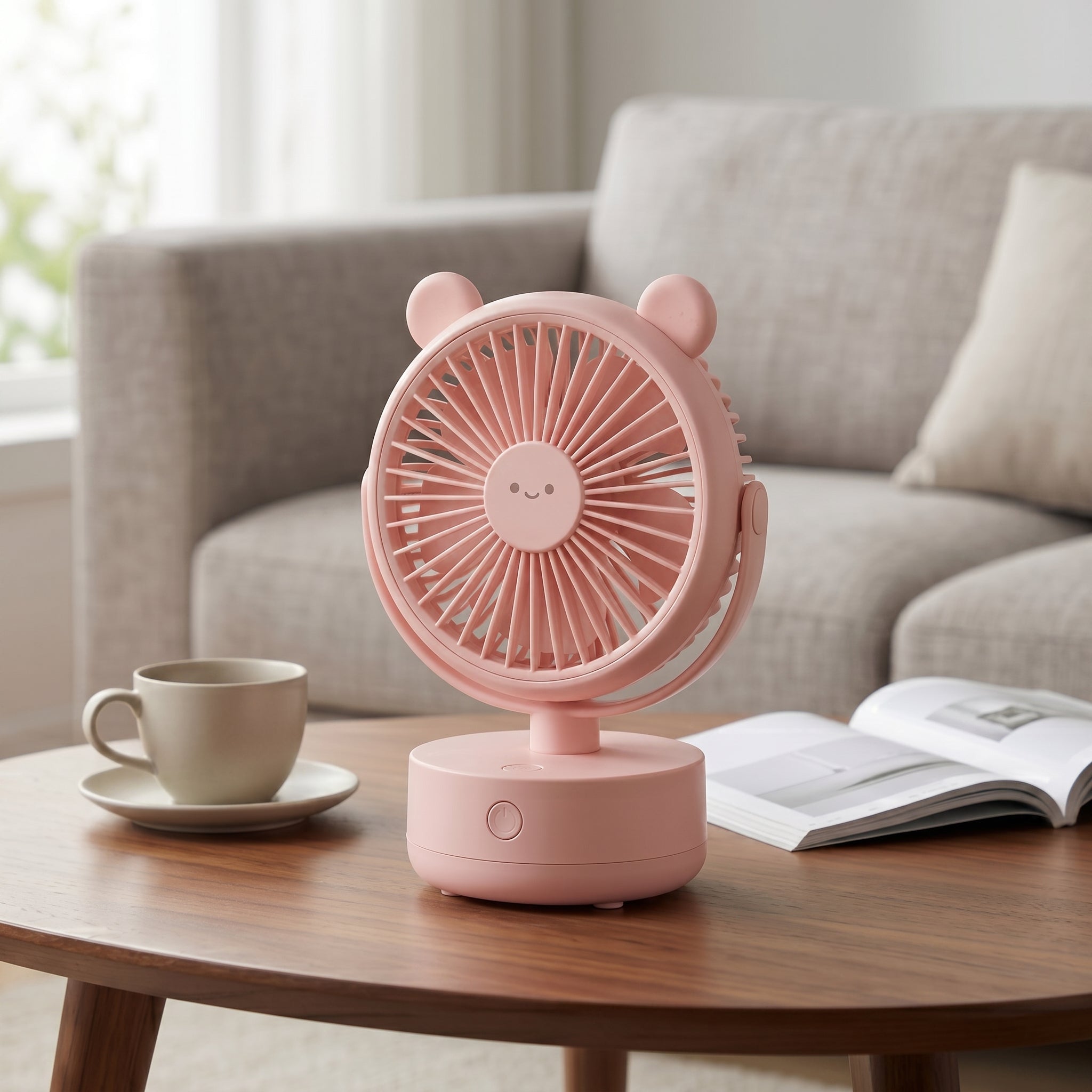 Cute Bear Face Pink Desk Fan