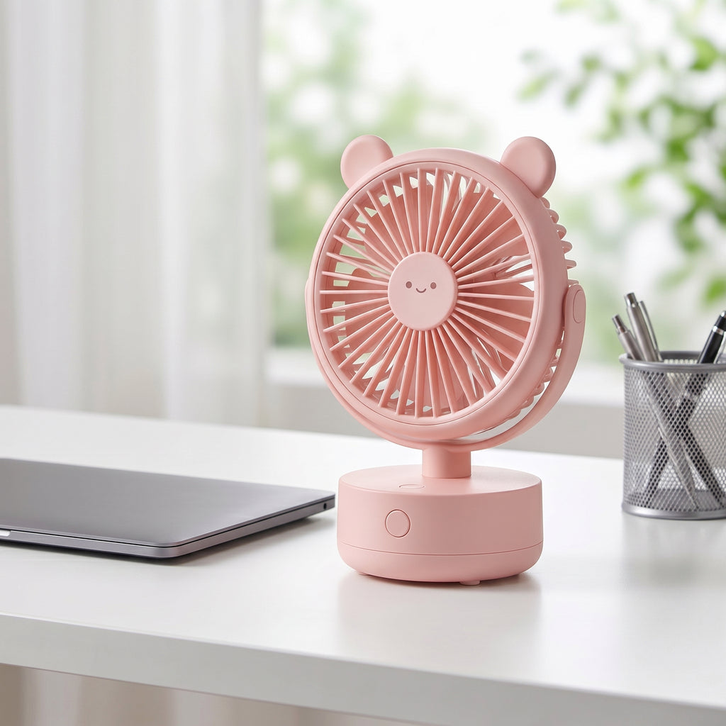 Cute Bear Face Pink Desk Fan