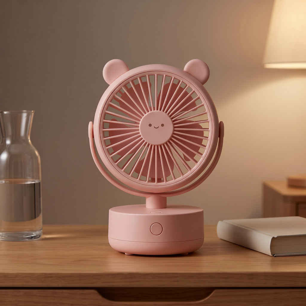 Cute Bear Face Pink Desk Fan