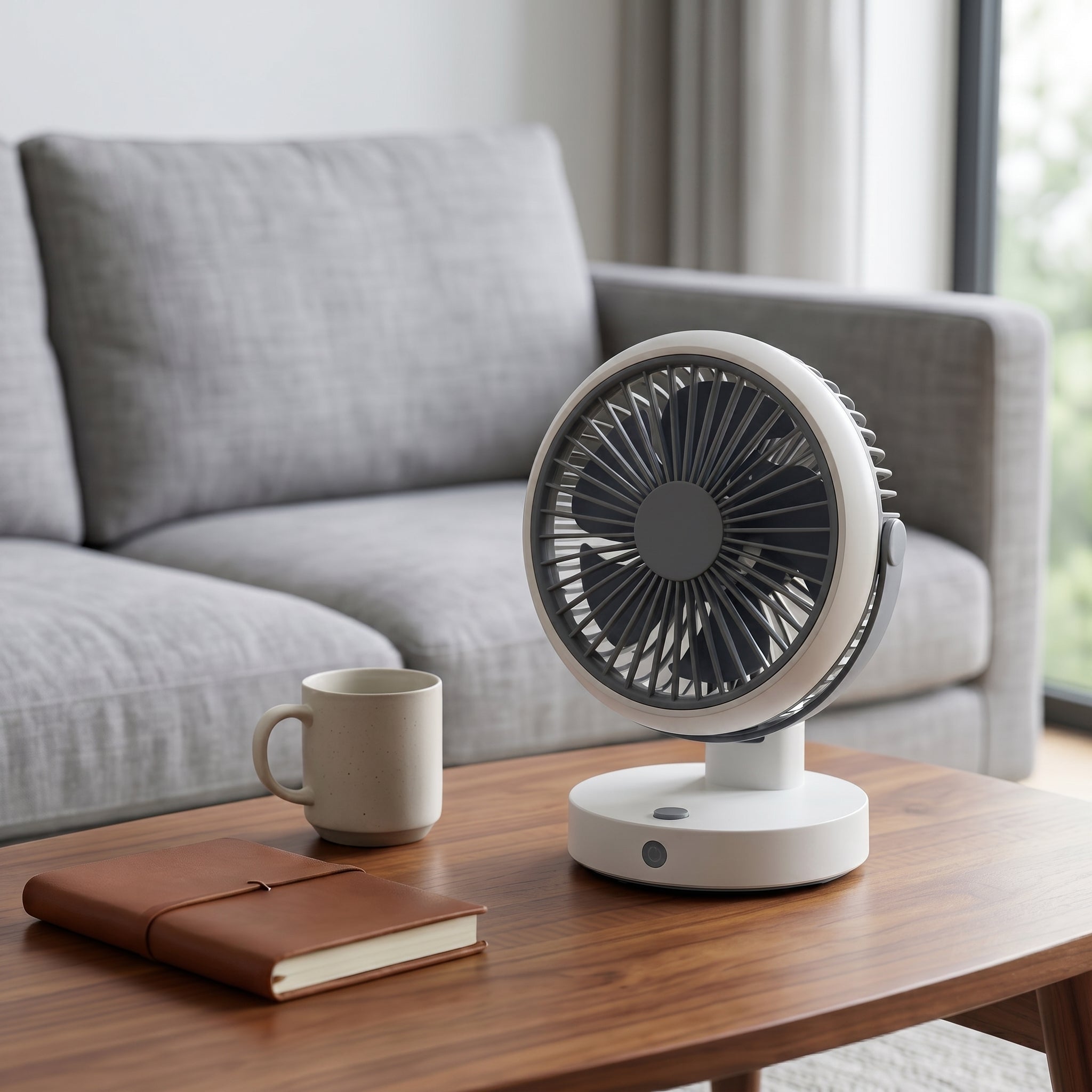Modern White and Gray Desk Fan