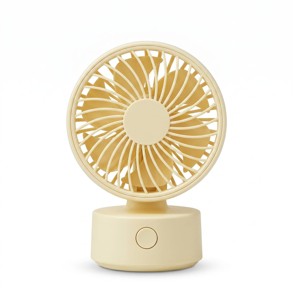 Compact Beige Desk Fan with Flower Blade Design