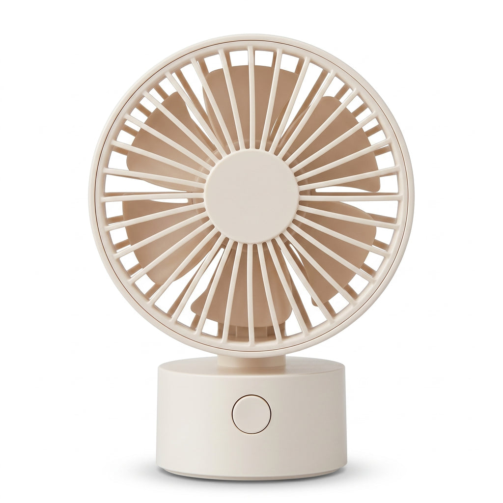 Compact Beige Desk Fan with Flower Blade Design