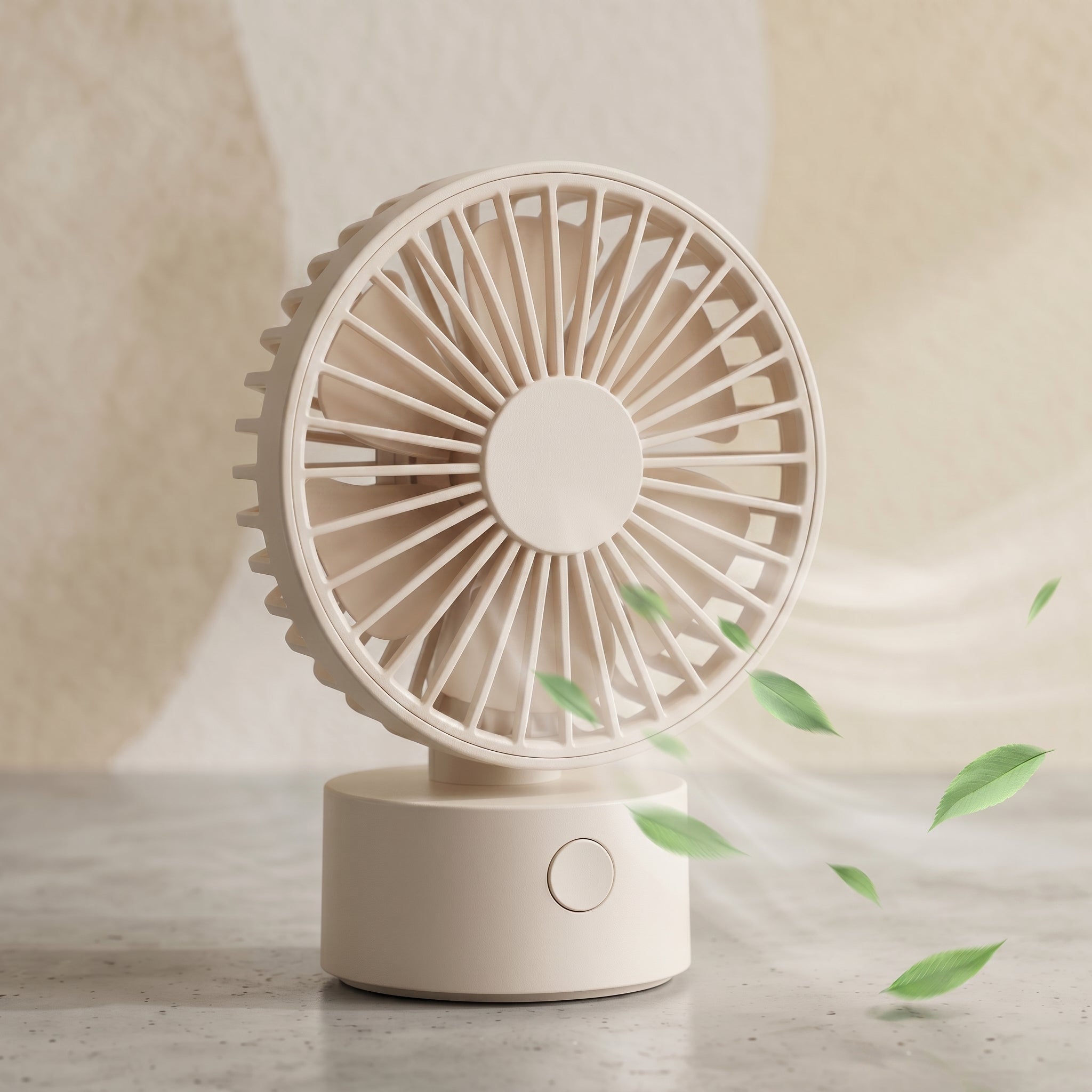 Compact Beige Desk Fan with Flower Blade Design