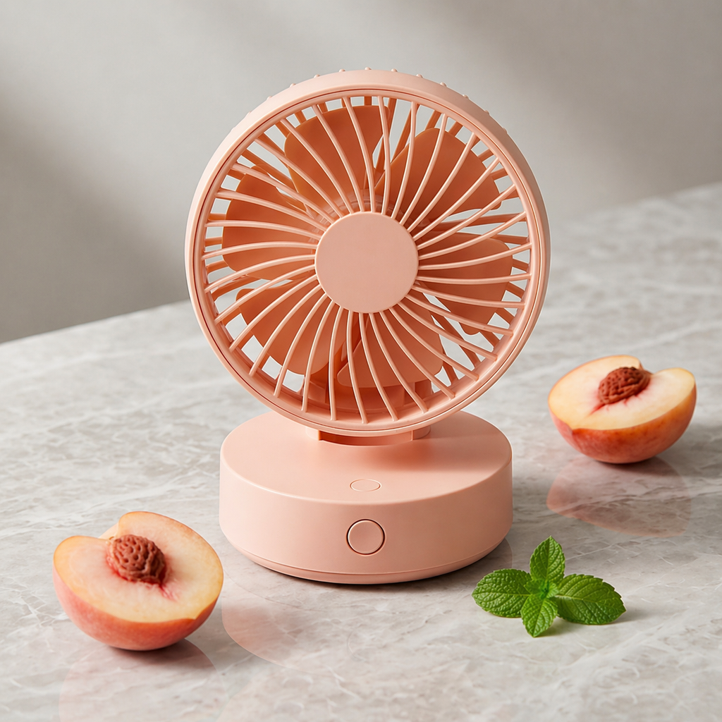 Compact Pink Desk Fan with Flower Blade Design