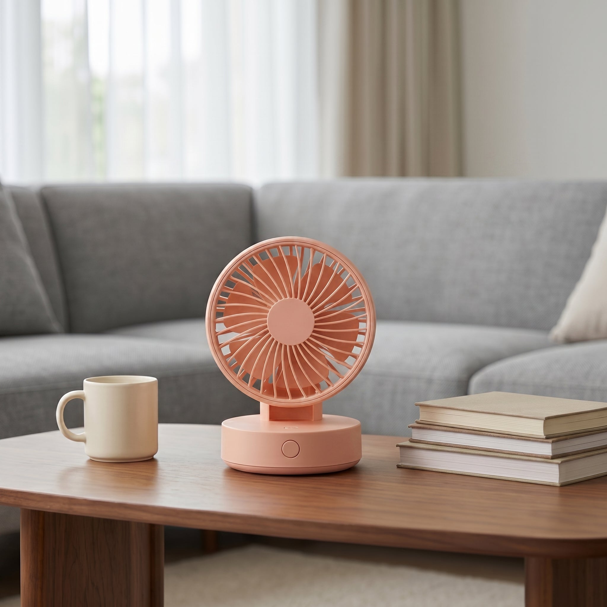 Compact Pink Desk Fan with Flower Blade Design