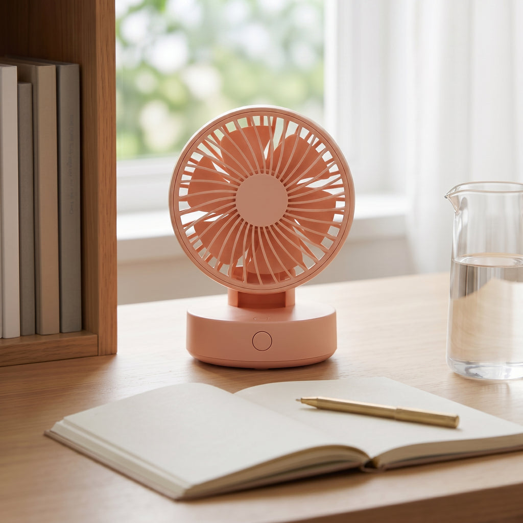 Compact Pink Desk Fan with Flower Blade Design