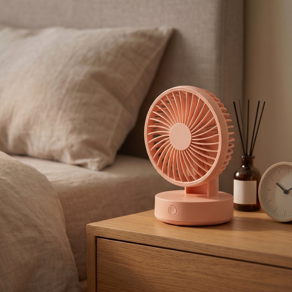 Compact Pink Desk Fan with Flower Blade Design