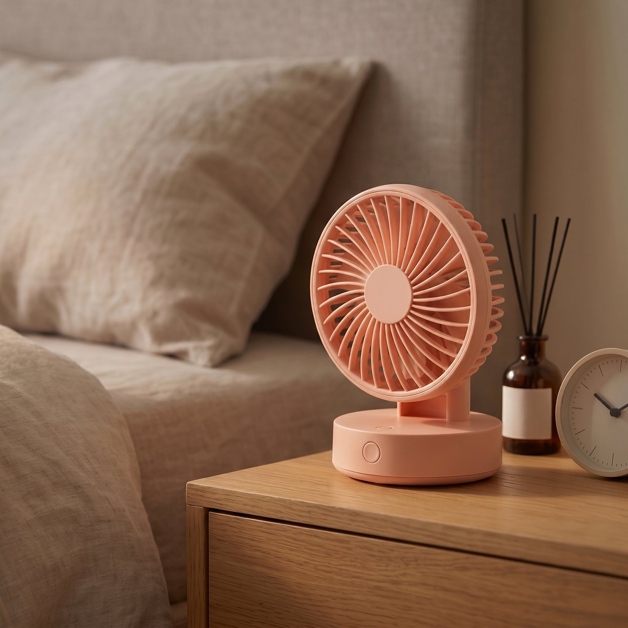 Compact Pink Desk Fan with Flower Blade Design