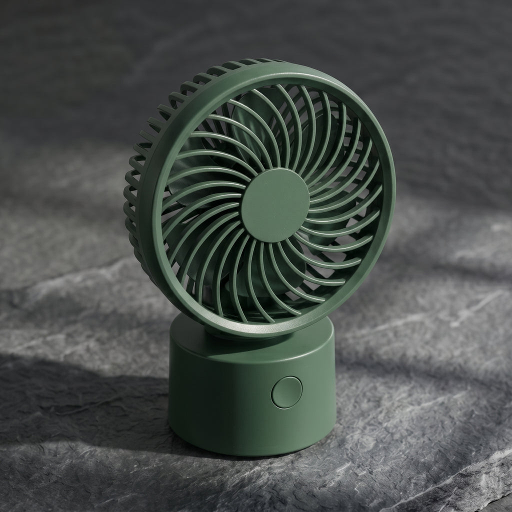 Compact Green Desk Fan with Flower Blade Design
