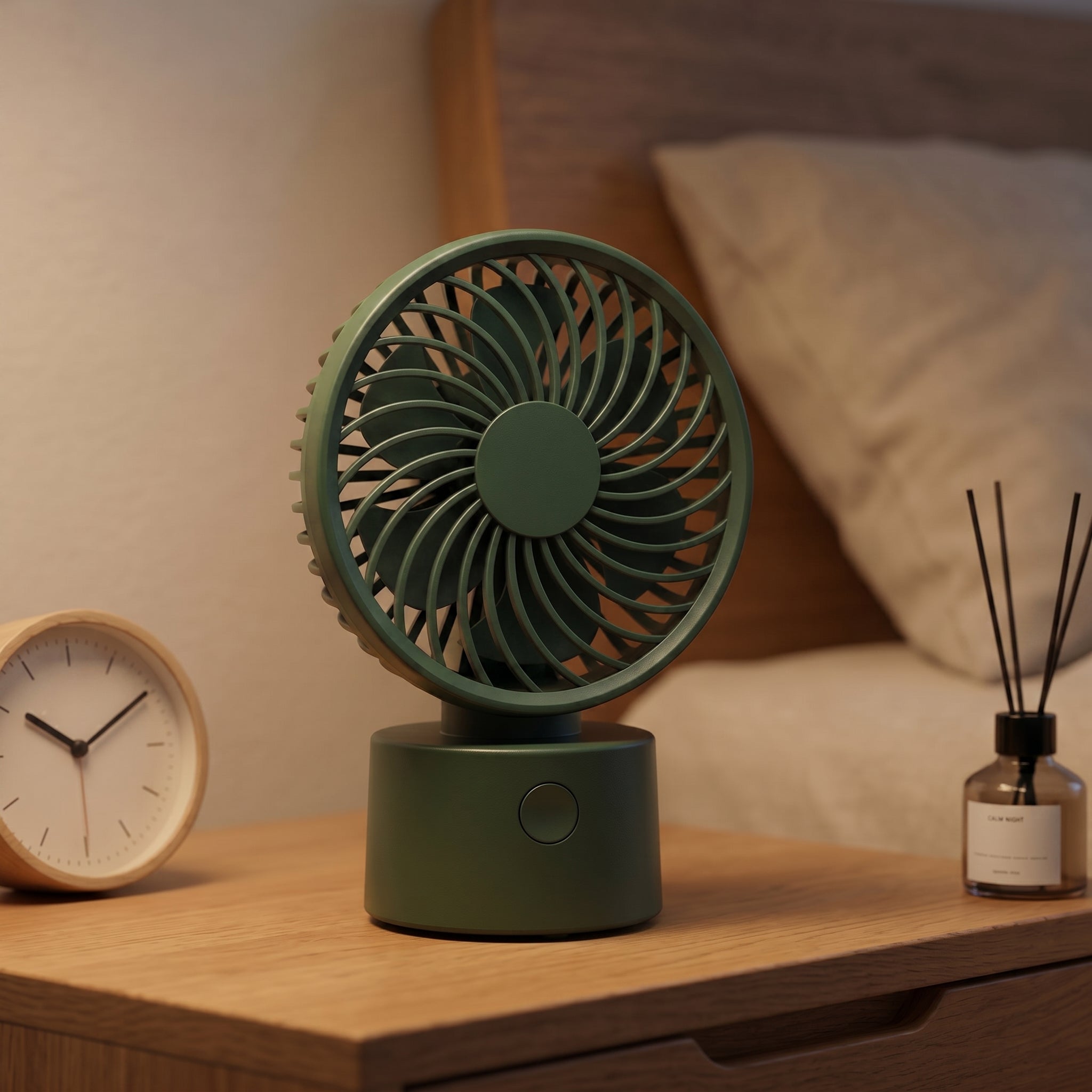 Compact Green Desk Fan with Flower Blade Design