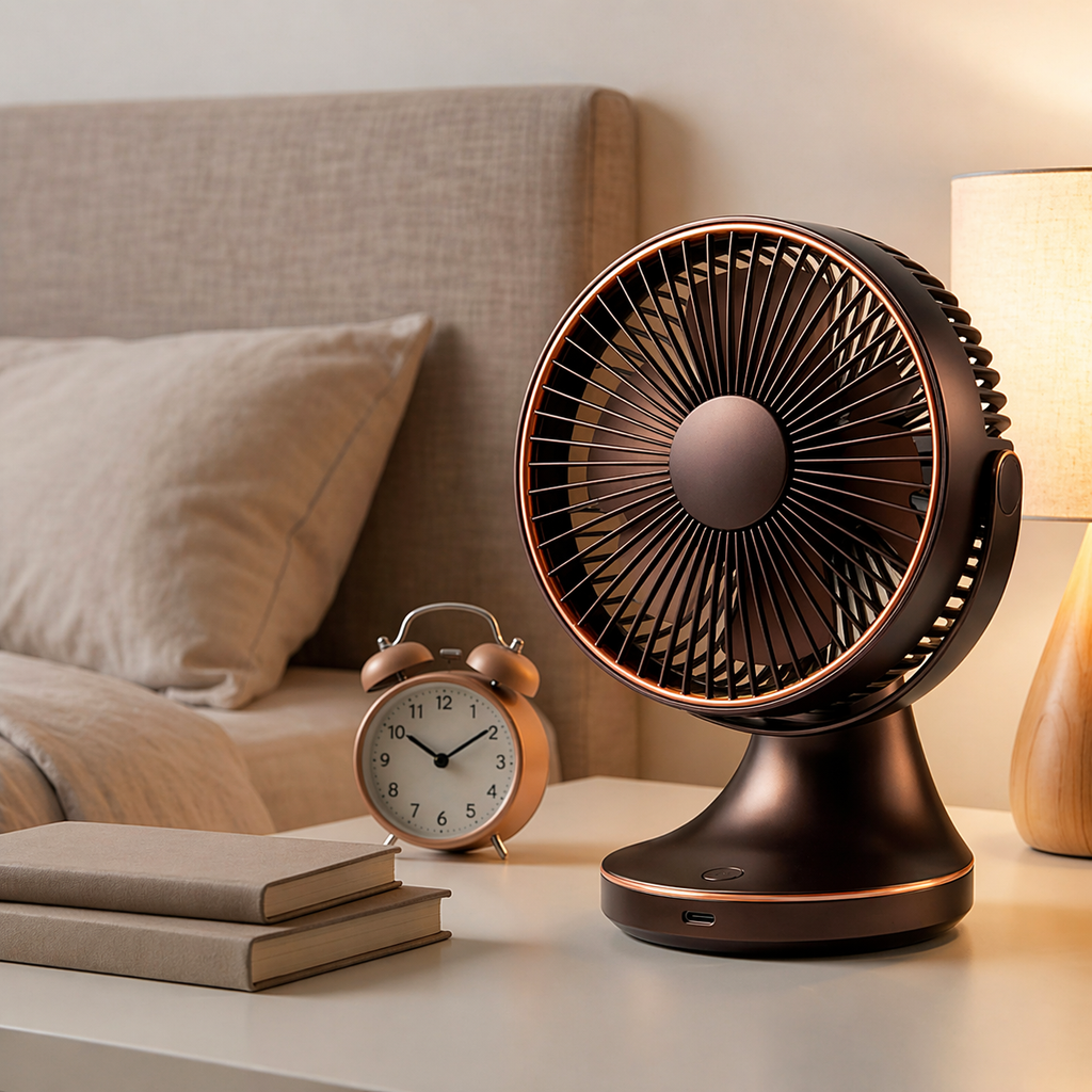 Compact Bronze Desk Fan with USB Charging