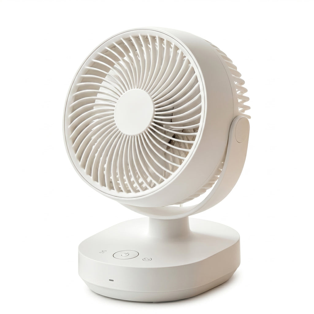 Compact White Desk Fan with Adjustable Tilt