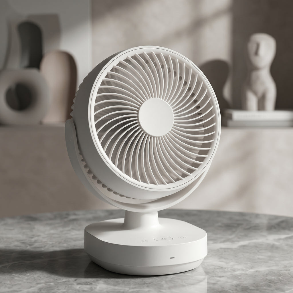 Compact White Desk Fan with Adjustable Tilt