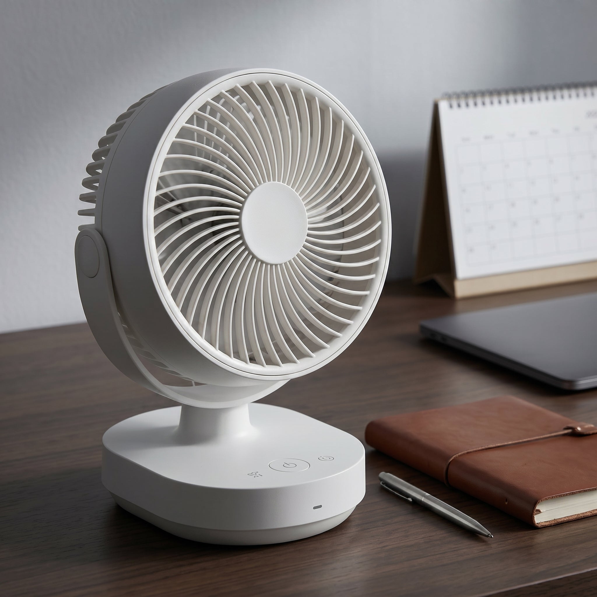 Compact White Desk Fan with Adjustable Tilt