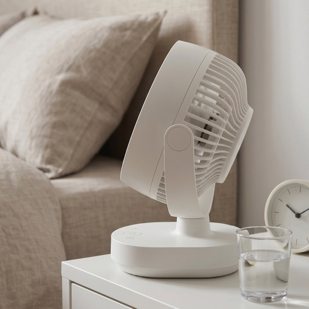 Compact White Desk Fan with Adjustable Tilt
