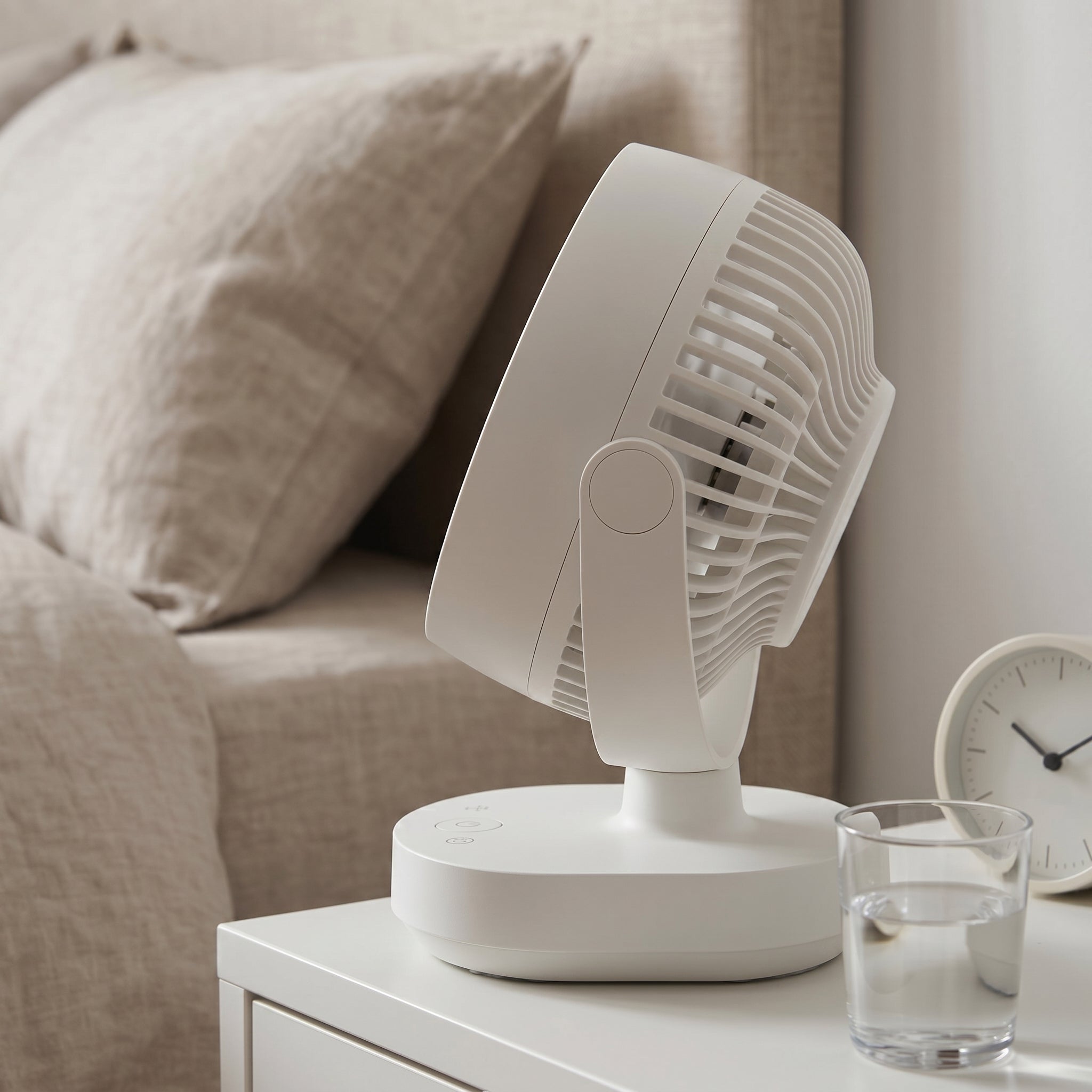 Compact White Desk Fan with Adjustable Tilt
