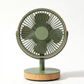 Modern Green Desk Fan with Wooden Base