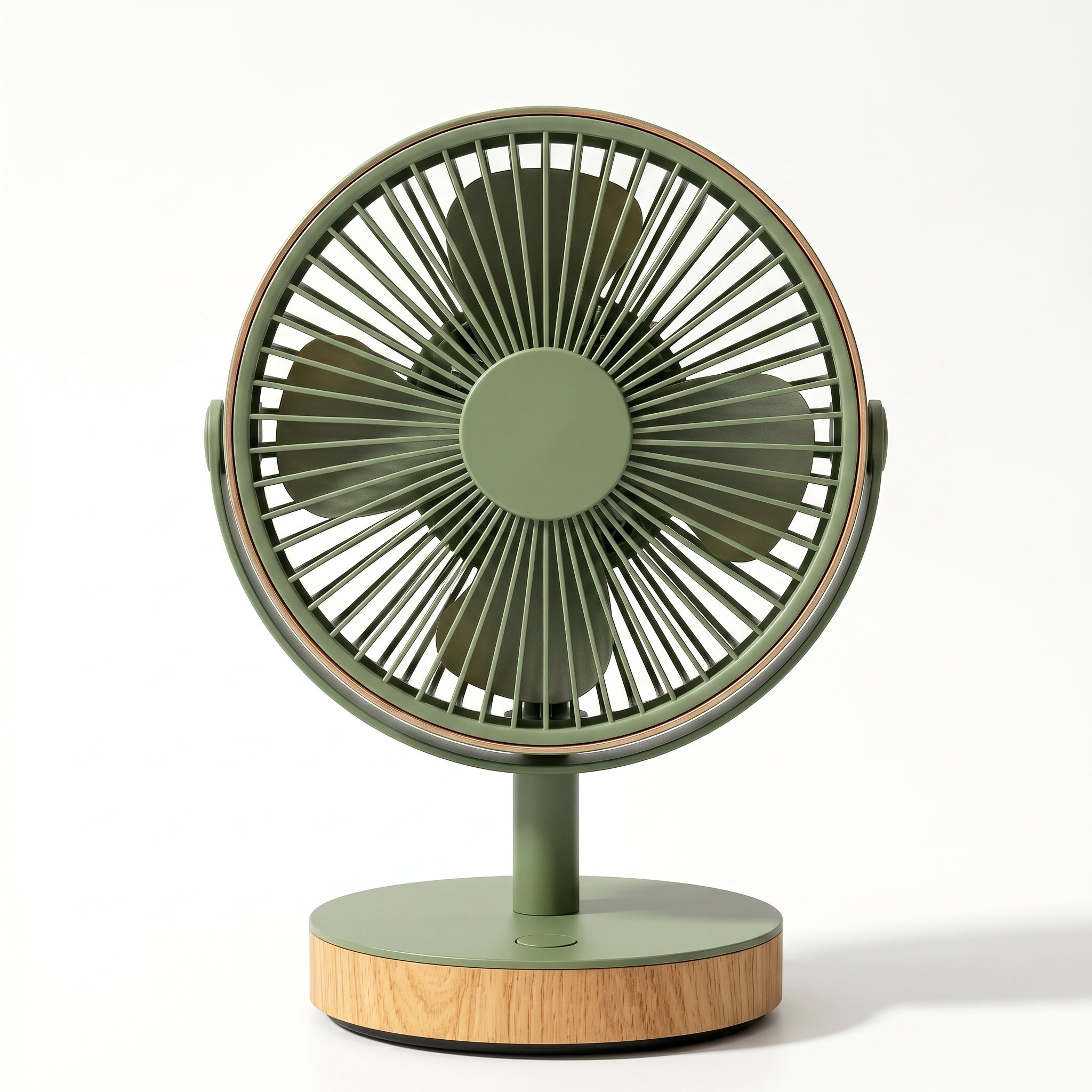 Modern Green Desk Fan with Wooden Base