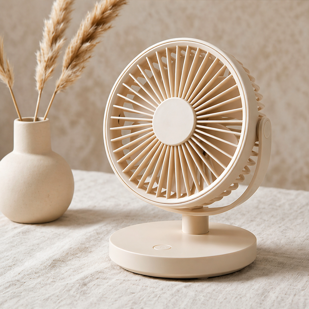 Compact Beige Desk Fan