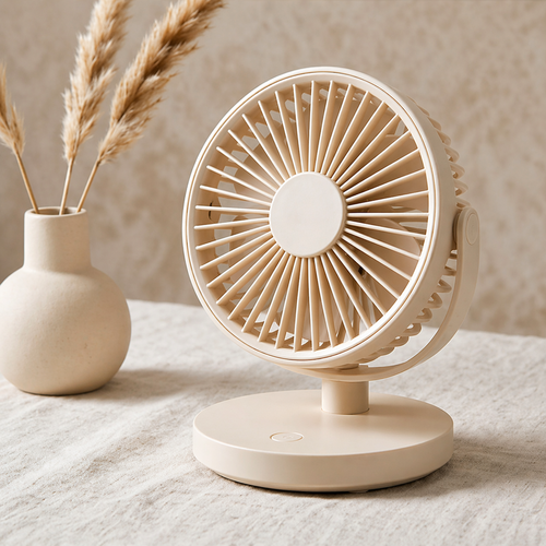 Compact Beige Desk Fan