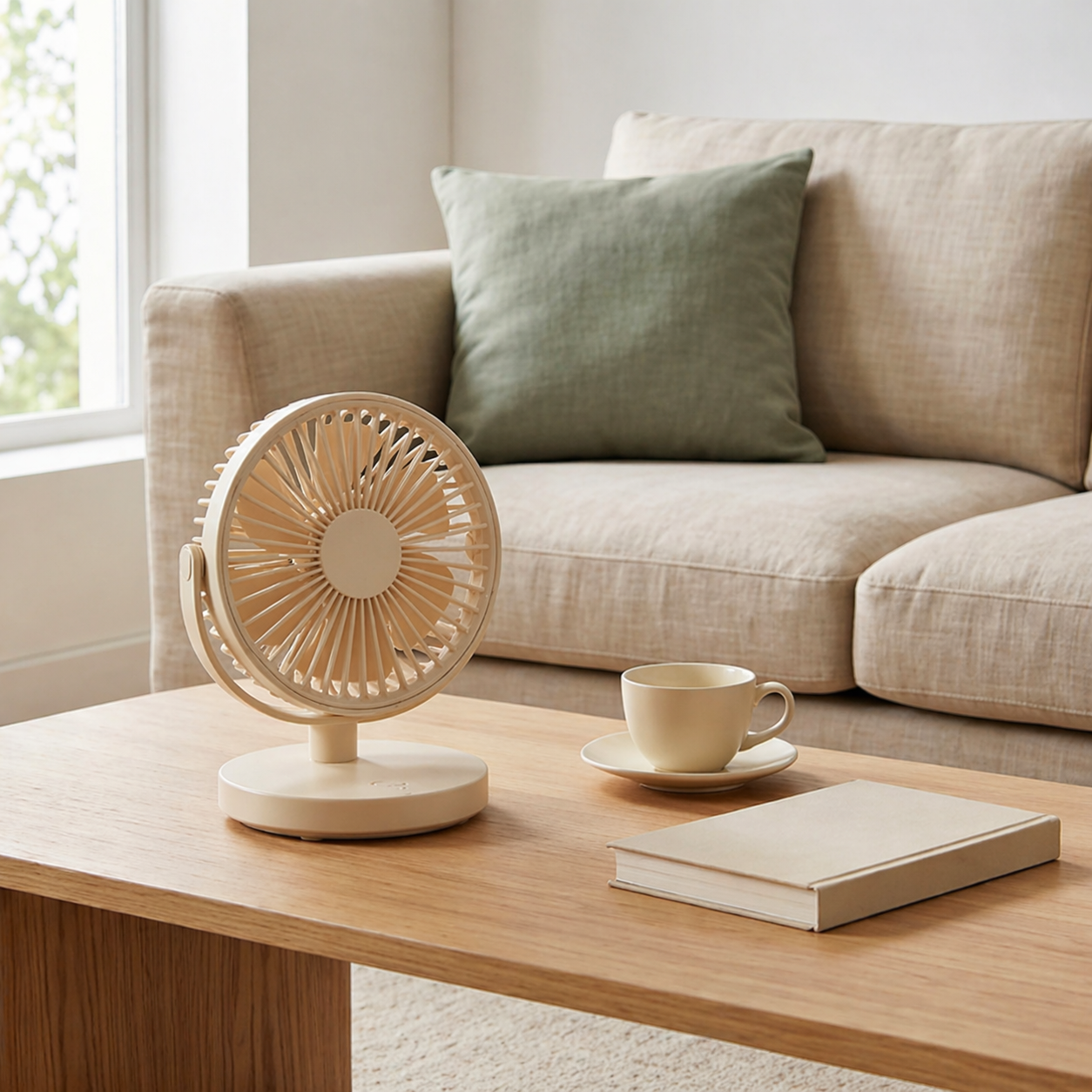 Compact Beige Desk Fan
