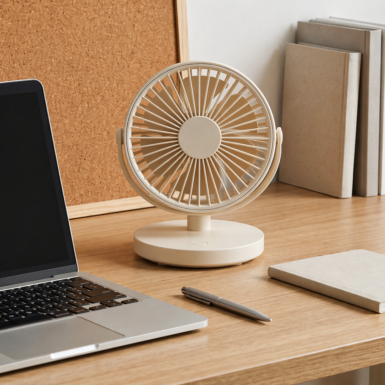 Compact Beige Desk Fan