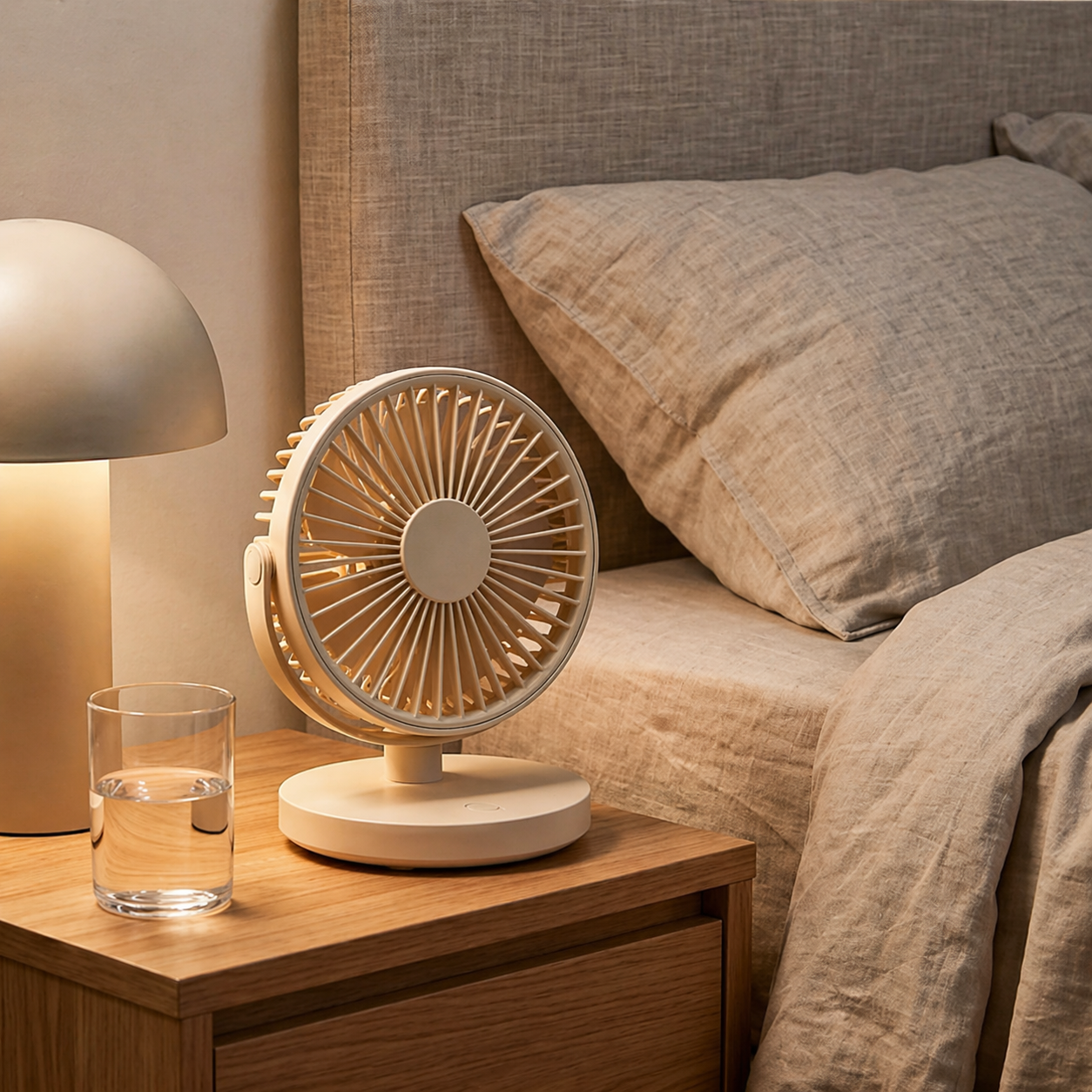 Compact Beige Desk Fan