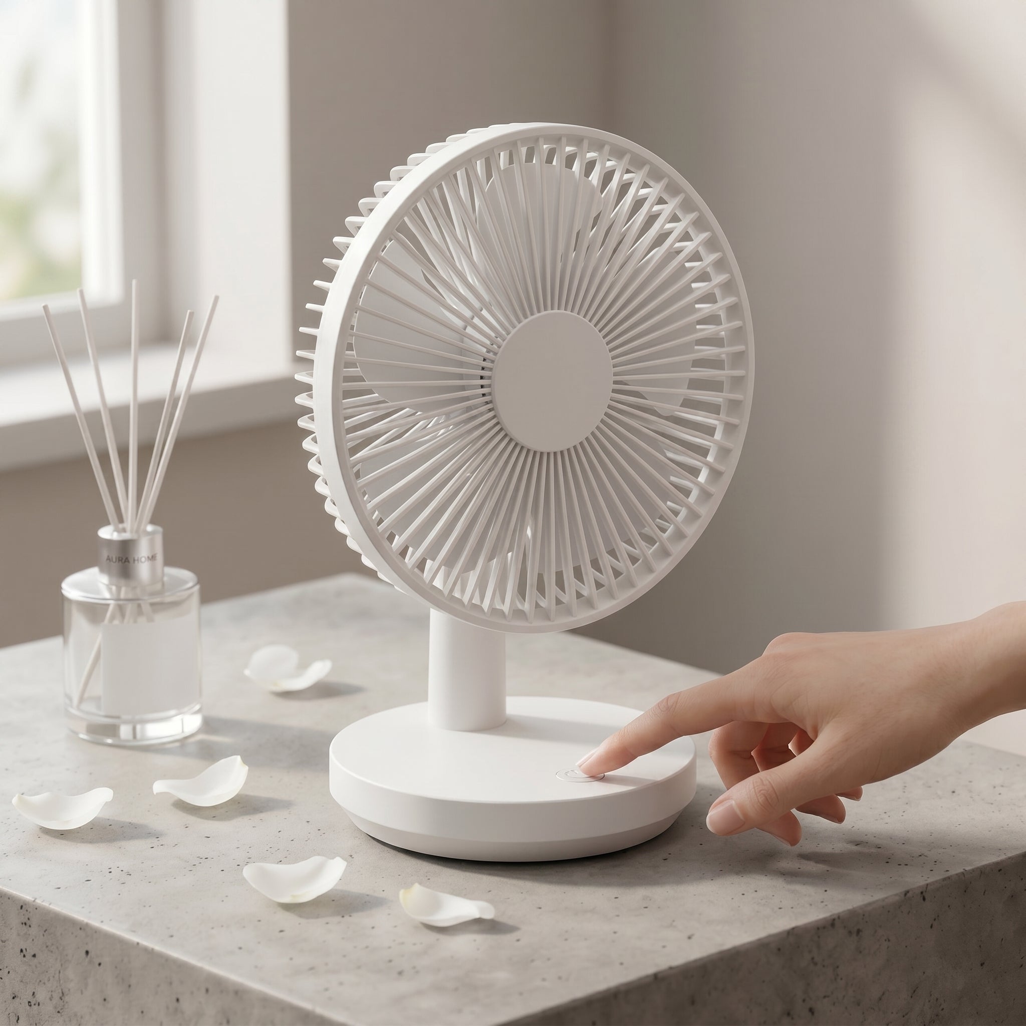 Modern White Desk Fan with Adjustable Tilt