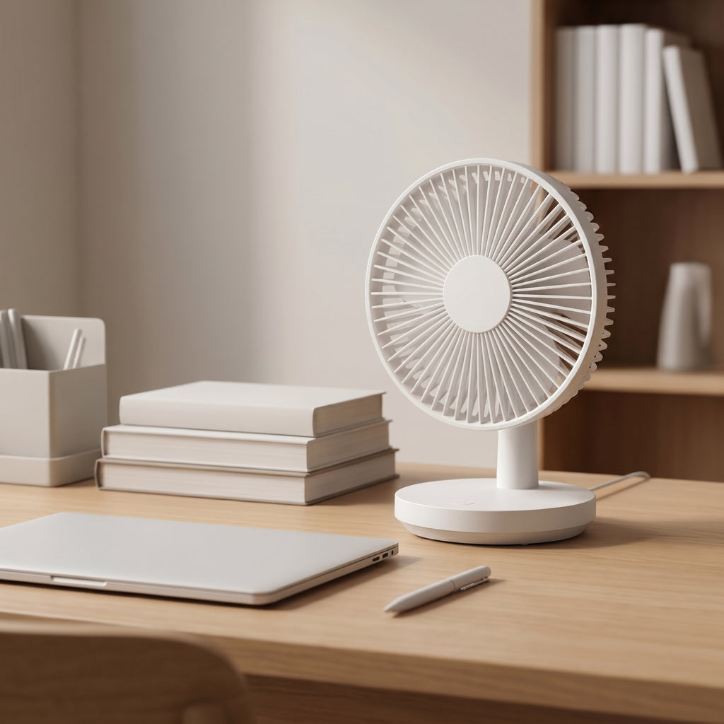 Modern White Desk Fan with Adjustable Tilt