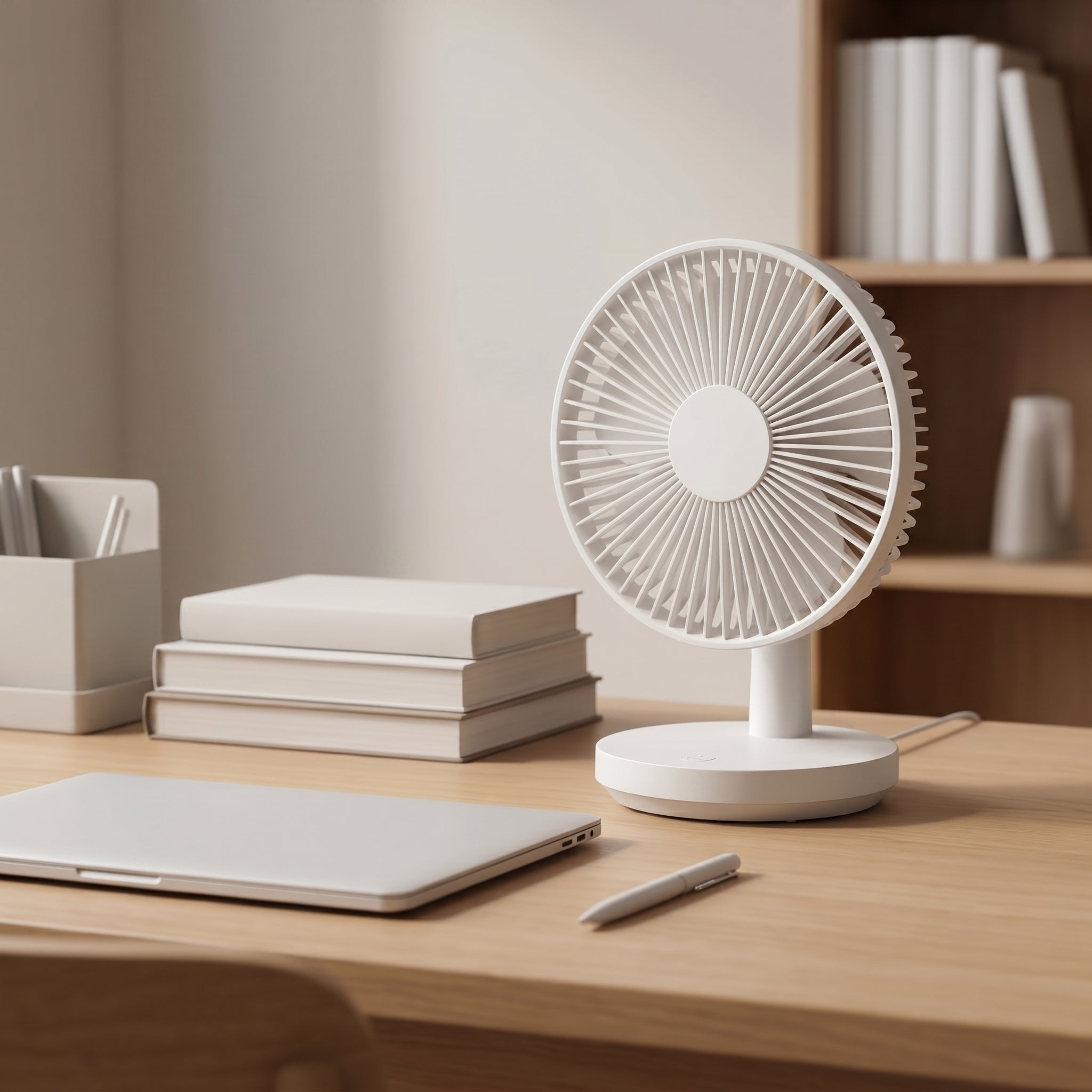Modern White Desk Fan with Adjustable Tilt
